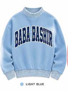 Sudadera de Mujer con Cuello Doble en Azul Claro, Diseño de Bloques de Color, Logotipo en la Parte Delantera, Estampado de Letras, Hombros Caídos - Product Image 6
