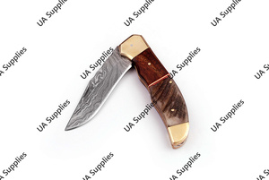 มีดพับเกรดอุตสาหกรรมด้ามจับหนังดามัสกัสแบบพับได้ทำด้วยมือทำจากเหล็ก - Product Image 4