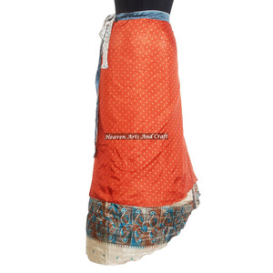 Flowing Women Fashion <b>Skirt</b> 2 Layer Reversible Magic Silk Saris <b>Wrap</b> Long <b>Skirt</b> Silk Fabric Printed Magic <b>Wrap</b> 38 Inches Long - Product Image 1