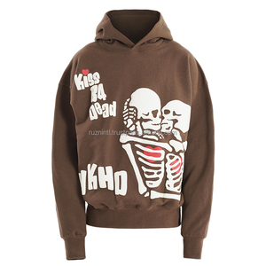 Sweat-shirt à capuche imprimé style streetwear, impression en relief 3D, broderie, coton épais, coupe ample, unisexe, décontracté, hiver - Product Image 4