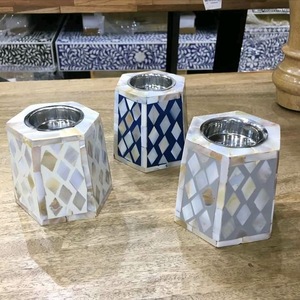 Handmade Mother of Pearl Inlay Eco-friendly Custom Printing <b>Tea</b> <b>Light</b> Holder Decorative <b>Scented</b> Candle Vessel Gift - Product Image 1
