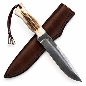 Cuchillo de caza de hoja fija de acero de alto carbono hecho a mano, con clip de sujeción, 10 pulgadas, 0.5mm de grosor, funda de cuero marrón, OEM - Product Image 1
