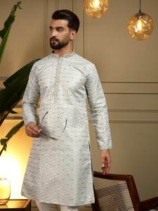 Ensemble Kurta Pyjama pour Homme en Tissu Jacquard Lourd Semi-Coton Chudidar, Tenue Traditionnelle Indienne Ethnique pour Fêtes et Mariages, Design Vantara - Product Image 2