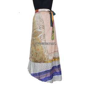 2 Layer Beach <b>Wrap</b> <b>Skirts</b> Women Wear Vintage Silk Sari Long Length <b>Wrap</b> <b>Around</b> <b>Skirt</b> 2 Layer Reversible Saree Bohemian Magic - Product Image 3