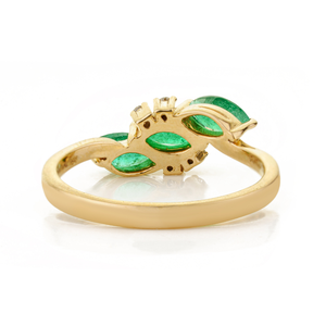 Nuevo Anillo Apilable de Tres Piedras de Oro Amarillo Puro de 14K con Esmeralda y Diamantes, Joyería Fina con Piedras Preciosas Personalizada, en Oferta - Product Image 6