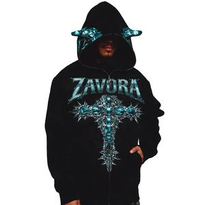 Sweat à capuche zippé en molleton de coton épais pour homme, imprimé graphique gothique, style streetwear, coupe oversize, personnalisable - Product Image 6