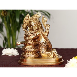 รูปปั้นพระพิฆเนศทองเหลืองขนาด6นิ้วทำด้วยมือผลิตในอินเดีย - Product Image 1
