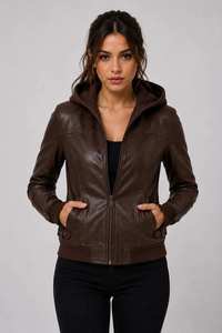 MADNI LEATHER INDUSTRY เสื้อแจ็คเก็ตมอเตอร์ไซค์หนังแท้สำหรับผู้หญิง แฟชั่นคลาสสิก หนา กันน้ำ ระบายอากาศได้ดี ถักทอสำหรับฤดูหนาว - Product Image 5