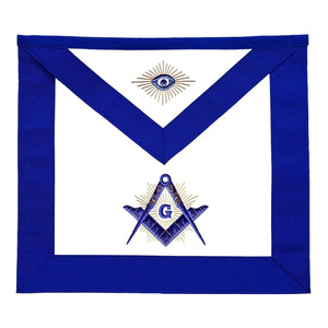 Tablier blanc de Maître Maçon Franc-Maçon de Loge Bleue avec bordure bleu roi, broderie machine assortie, tenue de cérémonie personnalisée OEM - Product Image 3