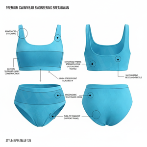 New Arrival Vacation Summer Custom Logo High‑Waist Bikini Set for Women Scoop Neck Swimwear Solid Two‑Piece Beachwear Swimsuit - Product Image 2