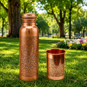 Copper Gold Floral Pattern Leakproof Lid 950ml Microwave Safe Reusable Travel <b>Mug</b> Traditional Chinese Design for Adults - Product Image 5