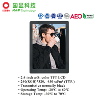 Écran LCD TFT RVB K&D de 2,4 pouces 240x320, 450 cd/m², 65 % NTSC, contraste 1200:1, rétroéclairage LED de surface HC, angle de vision de 80°