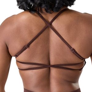 Soutien-gorge de sport marron pour femme à dos croisé, doux et extensible, idéal pour l'entraînement, la course, le yoga et les activités sportives - Product Image 5