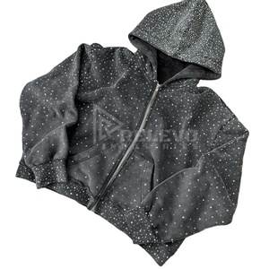 Nouveaux sweats à capuche pour hommes, élégants, légers, en mélange de coton, avec strass, couleur unie, effet délavé, en tissu de qualité supérieure - Product Image 1