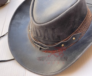 Sombrero Outback de Cuero Negro, Estilo Western Clásico de Ala Ancha, con Banda Trenzada, para Actividades al Aire Libre y Montar a Caballo - Product Image 3