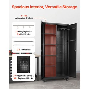 Armoire de garage roulante en acier de 70,6 po avec étagères réglables, 2 portes magnétiques, barre de suspension et plateau - Product Image 3