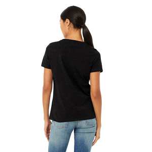 Camiseta de Manga Corta con Cuello en V para Mujer, Color Negro Sólido, Estilo Relajado, Transpirable, Informal - Product Image 5