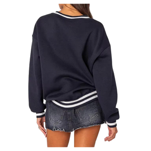 <b>Women</b> Winter Oversized <b>Sweatshirt</b> <b>V</b>-<b>Neck</b> Fleece Soft Contrast Rib Collar Pullover Front Logo Street-wear <b>Sweatshirt</b> for <b>Women</b> - Product Image 5