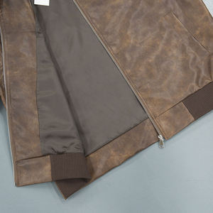 Blouson aviateur en cuir véritable marron pour homme, col rabattu, fermeture éclair, vêtement décontracté pour l'automne - Product Image 6