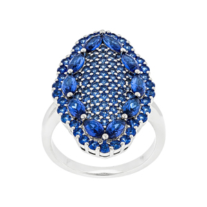 Luxury Women's 925 Silver Cocktail <b>Ring</b> With Pave Set <b>Blue</b> Sapphire Marquise Cut Stones Party Jewelry - Product Image 1