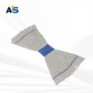 A&S Heavy Duty Natural White Cotton <b>Mop</b> Head multi-ply twisted yarn with 5" Blue Head Band with Light Purple Tail Band Loop End - Product Image 1