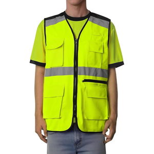 Custom Color High Visibility <b>Canvas</b> Security Vest Button Closure Breathable Eco-Friendly Men's Tactical Workwear Yellow Green - Product Image 2