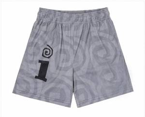Shorts de basket-ball gris en maille pour hommes avec impression numéro 1, taille élastique mi-haute, respirants, séchage rapide, en polyester, shorts de sport formels - Product Image 1
