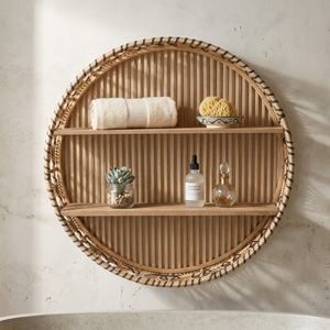 Handwoven Natural Bamboo Rattan <b>Round</b> <b>Wall</b> <b>Shelf</b> Storage Organizer for Luxury Spa and Restaurant Interior Wholesale - Product Image 3