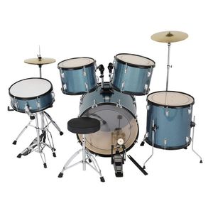 Batterie de percussions complète MCH pour adulte, 5 pièces, noire : grosse caisse 16 pouces, cymbale ride 14 pouces, charleston, deux toms et tom de sol, et caisse claire. - Product Image 2