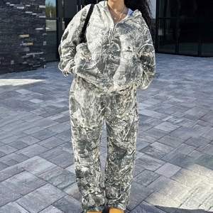 Chándal Deportivo Informal para Mujer, con Capucha, Lavado Ácido, Logotipo Personalizado, de Algodón - Product Image 4