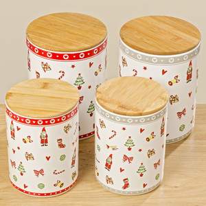 Tarro de Almacenamiento de Madera de Mango y Acacia Natural con Estampado Esmaltado, Botella de Almacenamiento de Madera para Uso en la Cocina del Hogar - Product Image 3