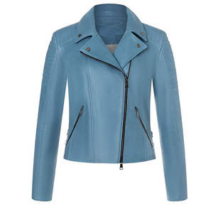 Veste moto en cuir PU violet, coupe ajustée, fermeture éclair asymétrique, couleur unie, style automne, veste unisexe - Product Image 4