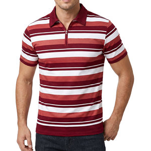 เสื้อโปโลแขนสั้นคอซิปผู้ชาย OEM ลายทาง สั่งทำได้ ขายส่ง เสื้อผ้ากอล์ฟทรงเข้ารูป เสื้อโปโลลำลองสำหรับผู้ชาย - Product Image 1