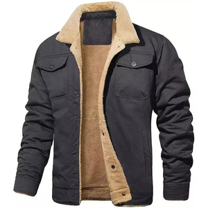 Blouson Bomber en Toile pour Homme, Doublure Sherpa, Couleur Tan, Coupe-Vent Respirant, Vêtement de Travail, Fermeture Éclair, Col Montant, Service OEM, Prêt à Porter - Product Image 2