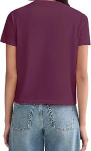 เสื้อยืดแขนสั้นคอกลมสีพลัมสำหรับผู้หญิง ทรงปกติ ผ้าถัก สีพื้น ลำลอง ใส่ได้ทุกฤดูกาล - Product Image 6