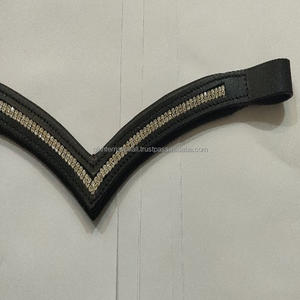 Banda de cejas acolchada suave de caballo de cuero personalizado con cristal dorado ostentoso en forma de V fabricante exclusivo hecho a mano - Product Image 6