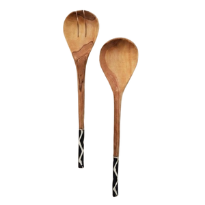 Juego de servidores de ensalada de madera ecológicos con mango de resina, cucharas y tenedores de madera minimalistas de calidad alimentaria para venta al por mayor - Product Image 5