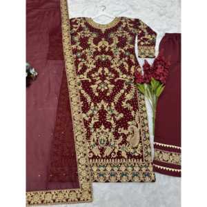 Broderie fantaisie et travail à la main en pierre Dupatta Ensemble haut et bas de taille 2XL - Product Image 5