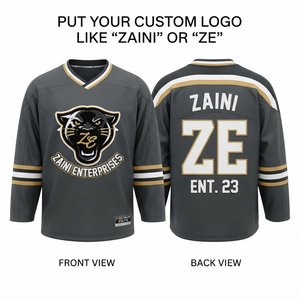 Jersey de Hockey sobre Hielo sin Mangas, Premium, 140 GSM, Transpirable, de Secado Rápido, en Malla de Poliéster, Color Carbón, Paneles Dorados y Blancos, con Logotipo y Nombre Personalizados - Product Image 1