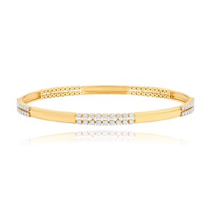 กำไลข้อมือคู่ทรงกลมประดับเพชรเพาะเลี้ยงทรงกลมสองแถว ทองคำ 14K สีเหลือง - Product Image 1