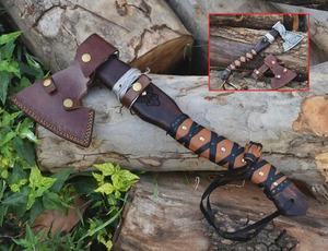 Hacha Vikinga Hecha a Mano de Acero con Alto Contenido de Carbono, Grabada, con Mango de Madera y Funda de Cuero, Regalo Nórdico para Hombres - Product Image 6