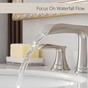 Rubinetto per Lavabo Bagno da 8 Pollici, Nichel Spazzolato, 3 Fori, con Scarico a Scomparsa e Doppia Leva - Product Image 2