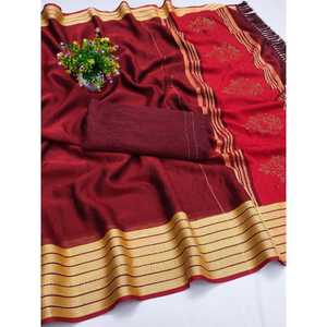 ÚLTIMO CHIT PALLU STONE WORK SAREE CON BLUSA DESCOSTADA MAROON - Product Image 1