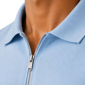 Polo Azul Claro para Hombre con Cierre, Estampado Diagonal, Manga Corta, Lujoso, Casual, Verano, Mezcla de Algodón, Diseño Personalizado, Camisa de Golf - Product Image 6