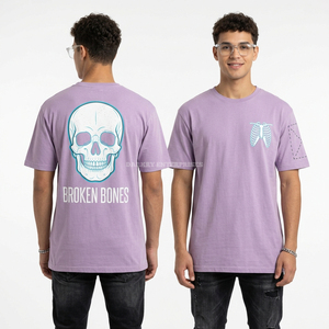 Camiseta de algodón con gráfico de calavera y efecto desgastado Purple Acid Wash, fabricante mayorista de camisetas con marca personalizada - Product Image 2