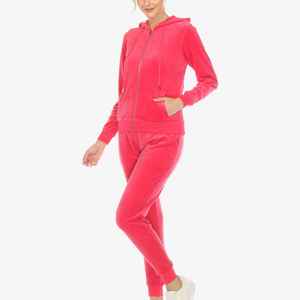 Ensemble de jogging sur mesure à texture lisse, couleur unie minimaliste, ensemble de loisirs haut de gamme, survêtement en velours pour femme - Product Image 3