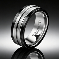 Bague en titane noir et argent avec double rainure et centre brossé, alliance pour homme, bijoux de style industriel en gros