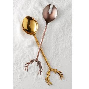 Ensemble de cuillères de service en laiton faites à la main avec un design de poignée en branche Finition or et cuivre Vaisselle décorative pour la salle à manger à la maison - Product Image 1