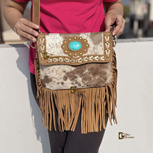 Bolso Bandolera de Cuero Vacuno para Mujer, Ligero, Elegante, Estilo Bohemio, Multiusos, con Cierre de Cremallera, Capacidad de 1-1.9L, Gran Venta - Product Image 1