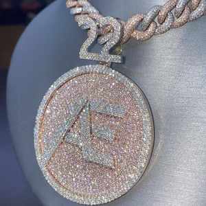 Colgante de Lujo con Inicial AE y Moissanita VVS, Cadena Cubana de Oro Rosa, Joyería Hip Hop - Product Image 4